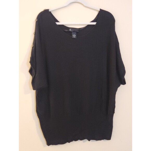 Lane Bryant Size 16 Black Short Sleeve Button Accent Sweater Fitted‎ Bottom - Picture 1 of 7